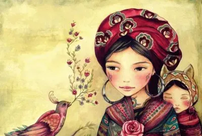 Mother and Daughter with Birds