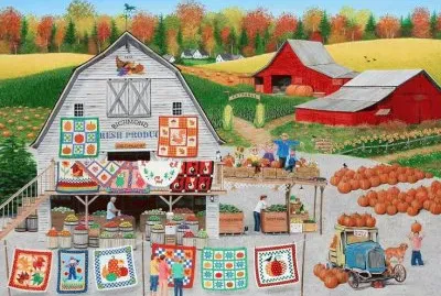 Selling Autumn Quilts and Pumpkins jigsaw puzzle
