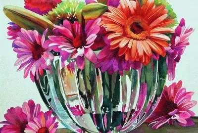 Colored Flower with Vases