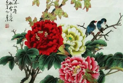 Chinese art  Peony with Birds