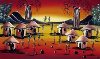 African Village scene jigsaw puzzle