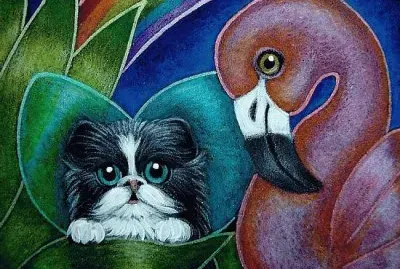 Cat and Flamingo by Cyra Cancel