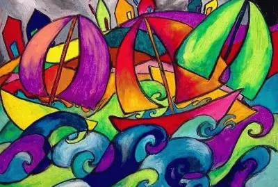 Sailingboats in a stormy Sea