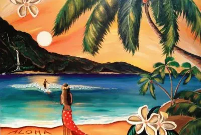 Hawaiian surfing at Maui Island