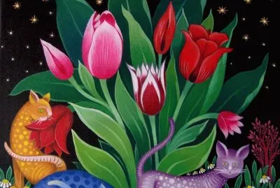 Cats between the Tulips