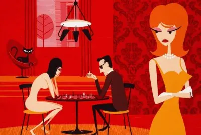 Playing Chess by Josh Agle