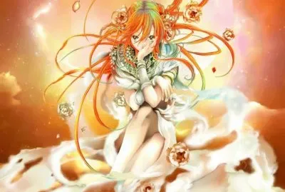 Chica animÃ© en cielo naranja