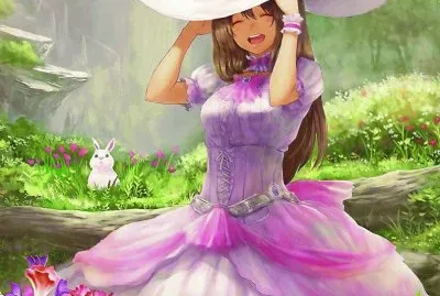 Chica animÃ© con vestido antiguo violeta jigsaw puzzle