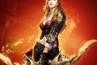 Chica con arco y fondo rojo