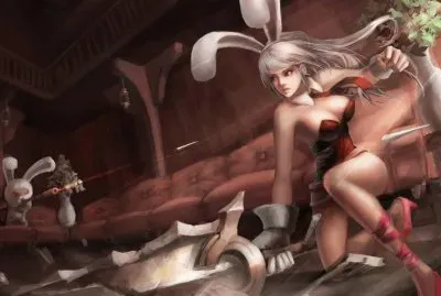 Mujer conejo luchando