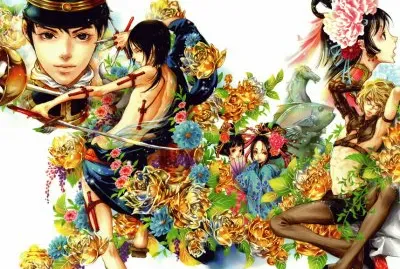 Conjunto de animÃ© entre flores