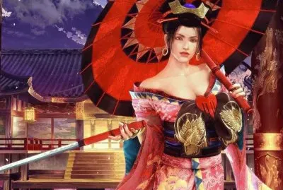 Mujer china con kimono y paraguas