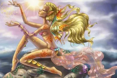 Mujer caballito de mar en una roca