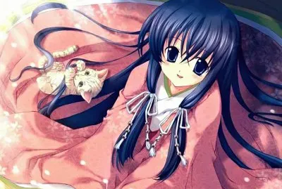 NiÃ±a animÃ© de rosado con gato