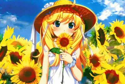 NiÃ±a animÃ© con girasoles