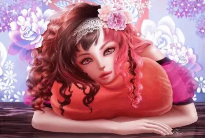 NiÃ±a pelirroja con rulos recostada sobre almohada jigsaw puzzle