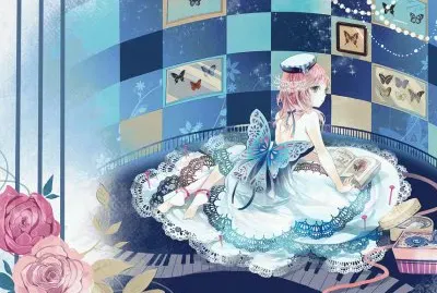 Chica animÃ© con vestido hermosos y mariposas