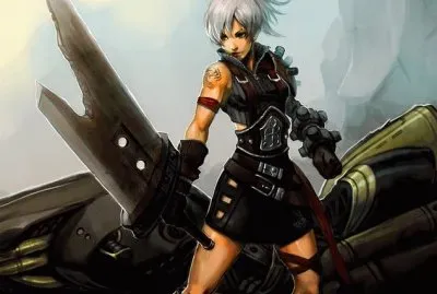 Chica guerrera con espada gigante y rota