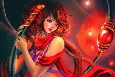 Chica en tonos rojos con espada