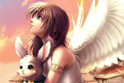 Chica con alas y conejo