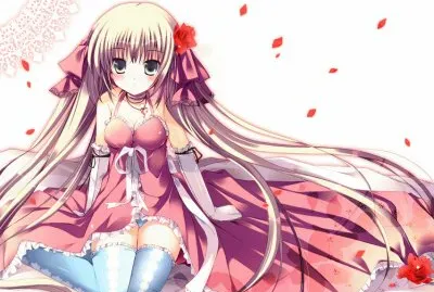 Chica animÃ© con vestido violeta sentada en el piso