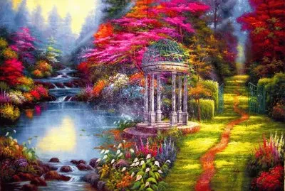 Paisaje colorido con altar