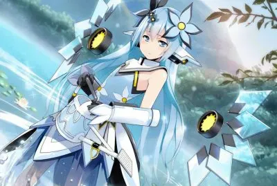 Chica animÃ© de celeste con vestido tecnolÃ³gico