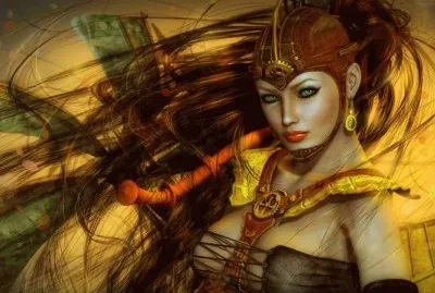 Mujer guerrera con los pelos al viento