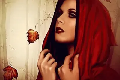Mujer estilo Caperucita roja en otoÃ±o