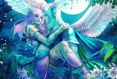 Pareja de Ã¡ngeles enamorados en la noche