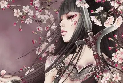 Mujer con  espada y flores