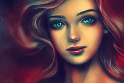 Rostro de mujer pelirroja y de ojos celestes jigsaw puzzle