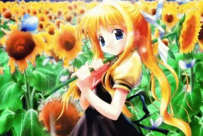 Chica animÃ© con girasoles