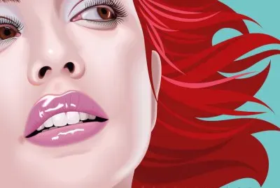 Rostro de mujer pelirroja con los pelos al viento