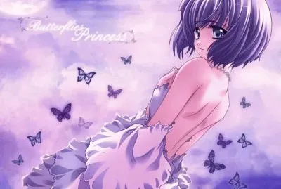 Chica animÃ© de violeta con mariposas