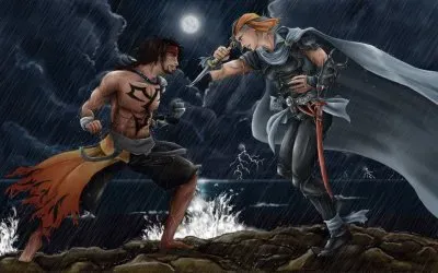 Hombres luchando a la noche jigsaw puzzle