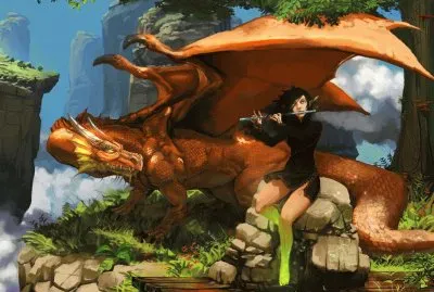 Chico tocando instrumento musical con dragÃ³n