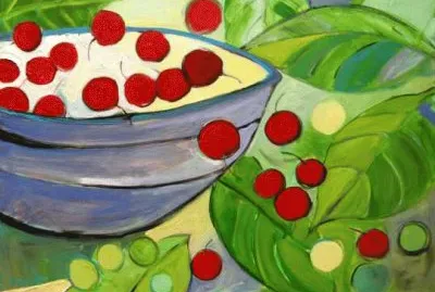Still Life Blue Bowl and Cherries