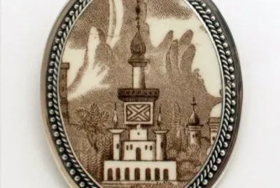 Palestine Brown Transferware Sterling Pin