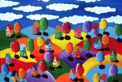Whimsical Folk art  Colorful Houses