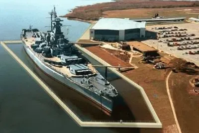 Battleship North Carolina in cofferdam