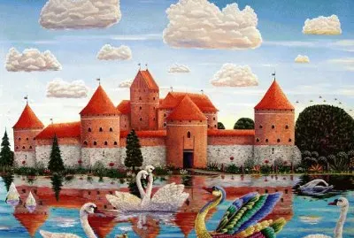 Swans near the Castle by Alfrid Shaimardanov