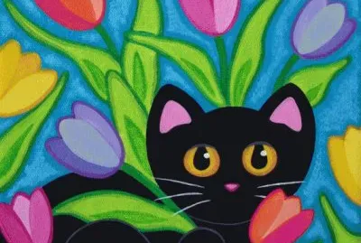 Cat between the Tulips
