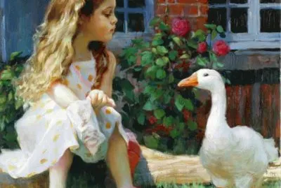 Pintura de niÃ±a y ganzo