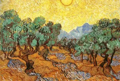 Olive Trees with Yellow Sky and Sun 1889 Van Gogh