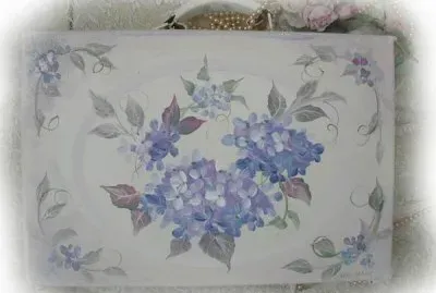 Pretty Blue Hydrangea Suit Case-Decoupage Art