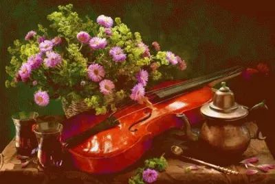 Elegant Violin and Flowers-Still life
