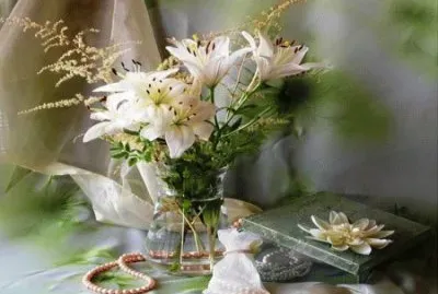 Beautiful White Lilies and Pearls