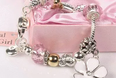 פאזל של Silver and Pink Charm Bracelet -Flower Girl Gift