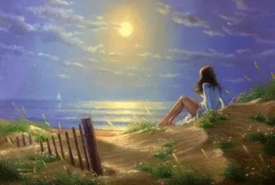 Girl Waiting on the Beach-Painting